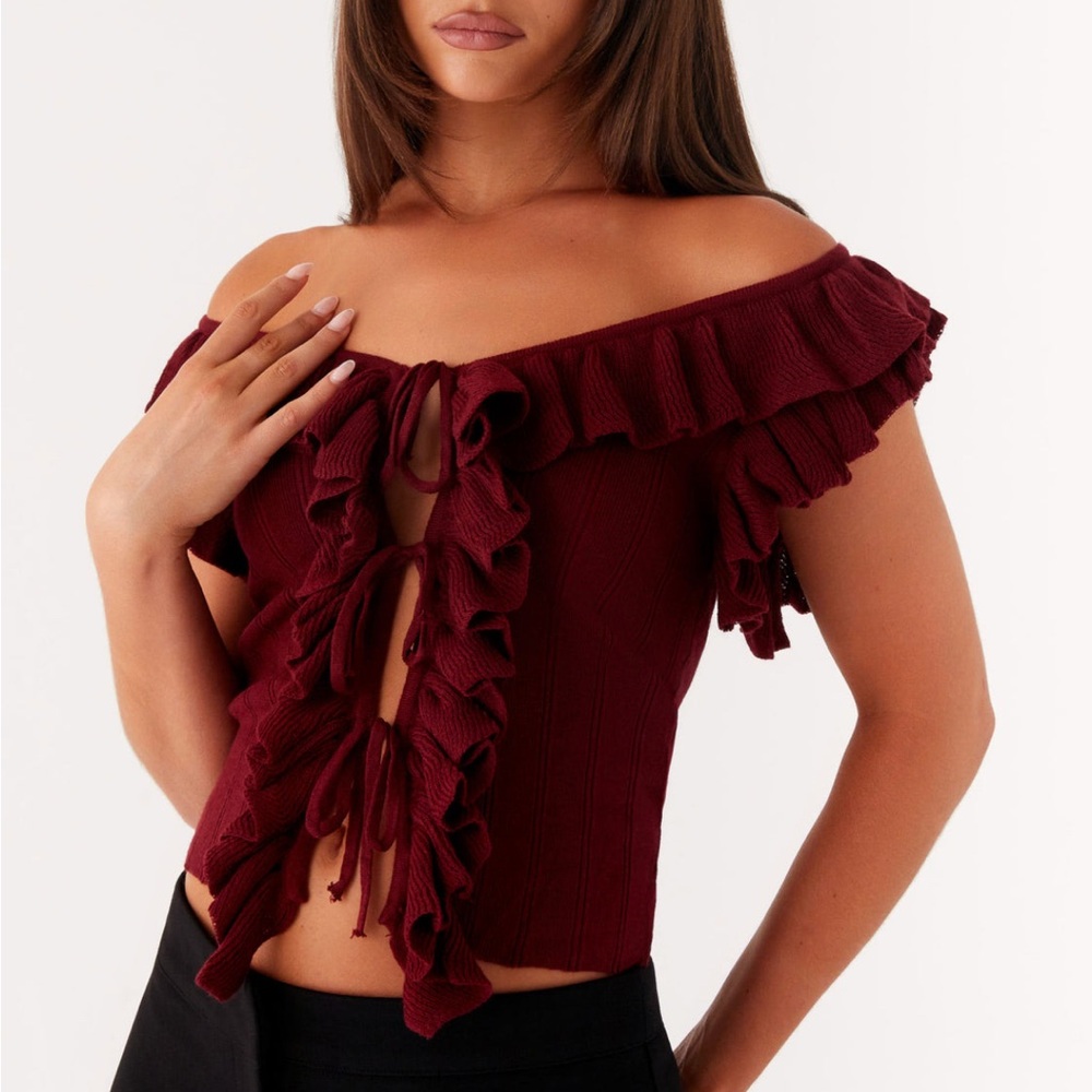 Peppermayo NWT Keeta Frill Top in Burgundy